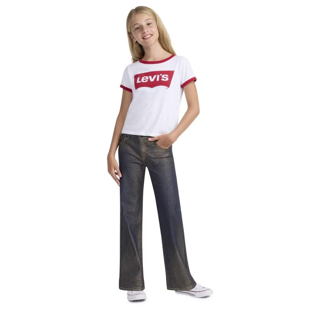 Levi's Girls' Holiday Wide Leg Metallic Medium Wash Blue Denim Jeans Size 12